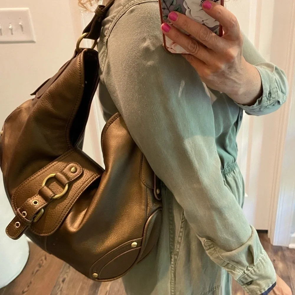 Vintage gold genuine leather Coldwater Creek hobo bag shoulder bag purse bronze
